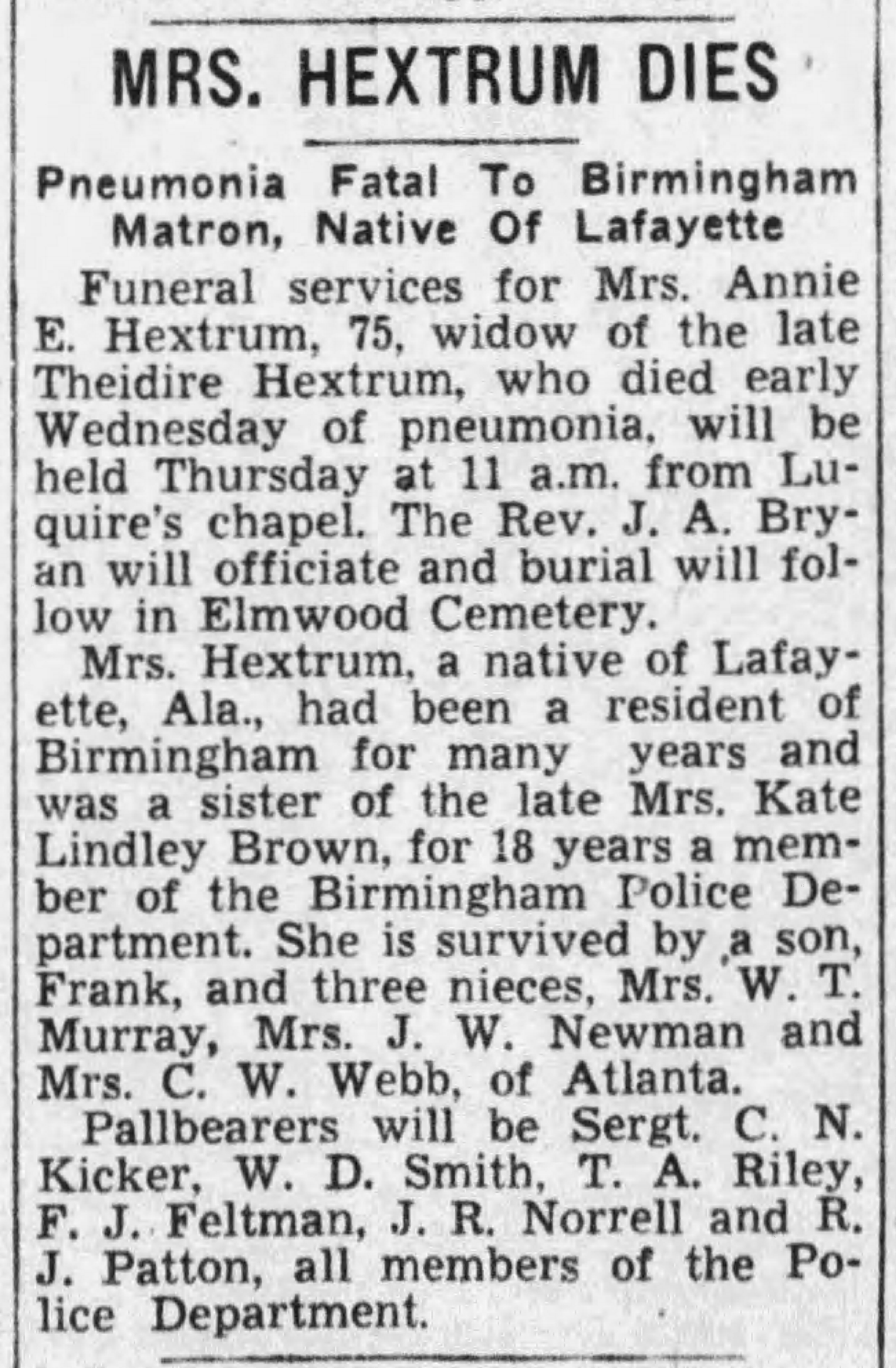 Annie E. Hextrum obituary